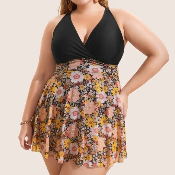 BloomChic Other - Bloomchic Plus size Natural Flowers Patchwork Mesh Gathered Swim Dress XL -